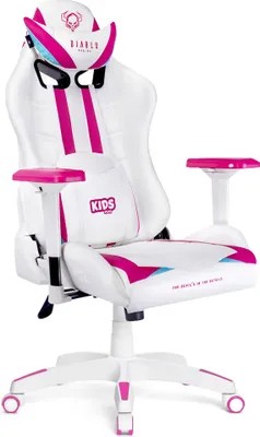 Produktbild von Diablo X-Ray Gaming Stuhl Bürostuhl Kinderstuhl Schreibtischstuhl 2D Armlehnen Ergonomisches Design Kunstleder Perforation Wippfunktion (weiß-pink, Kindergröße)