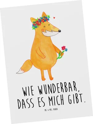 Produktbild von Mr. & Mrs. Panda Postkarte Fuchs Blumen - Weiß - Geschenk, Boho, Postkarten, Fotokarte, Ich, Ansichtskarten, Freundin, Selbstbewusst, Grußkarte, bildkarte