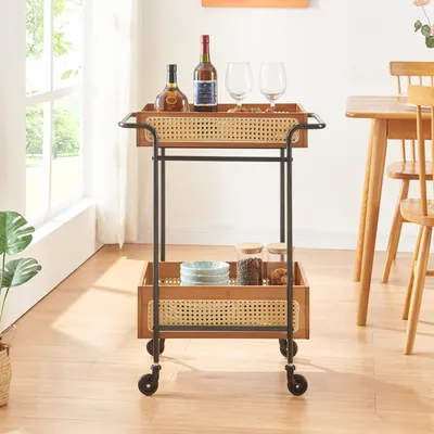 Produktbild von Servierwagen 'Tervola' mit 2 Körben Bambus Metall 81 x 61 x 39 cm in Rattanoptik