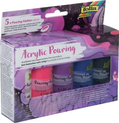 Produktbild von folia Acrylic Pouring-Farbe "INTENSIV" farbig sortiert 5 Flaschen á 60 ml