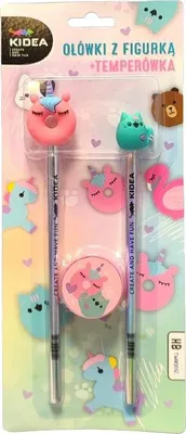 Produktbild von 2er Set Bleistifte mit Figur und Anspitzer Donut und Katze Blister Kidea