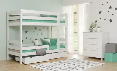 Produktbild von Kiefernholzbett mit Rausfallschutz, Etagenbett Gagatek Lux, 80 x 160 cm, Höhe 160 cm, Meble Wróbel, Weiß