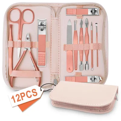 Produktbild von 12-teiliges Maniküre-Set Roségold Lederetui für Damen & Herren