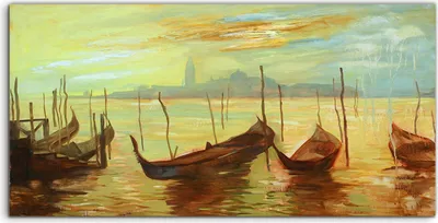 Produktbild von Coloray Spritzschutz aus Glas 140x70  Wandkunst Küchenrückwand Kunstdruck Gondeln in Venedig Malerei