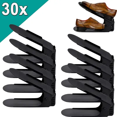 Produktbild von NAIZY 30 Stück Schwarz Einstellbare Schuhregale rutschfest Schuhhalter 3 Höhenverstellbar PP Doppelschicht Schuhstapler Set Platzsparend Schuhaufbewahrung