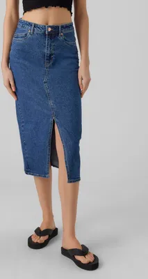 Produktbild von Langer Denim Jeansrock mit Schlitz 5-Pocket Maxi Skirt | M