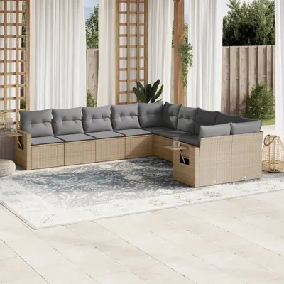 Produktbild von 10-tlg. Garten-Sofagarnitur mit Kissen Beige Poly Rattan 3220708