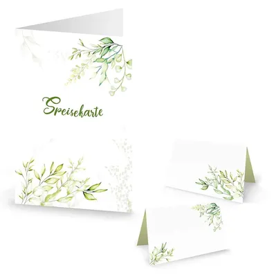 Produktbild von Logbuch-Verlag DIY Tisch-Deko SET: 25 Tischkarten + 10 Menükarten grün weiß Blumenranken Speisekarte Namensschild Hochzeit Kommunion Geburtstag festlich edel für 25-30 Gäste