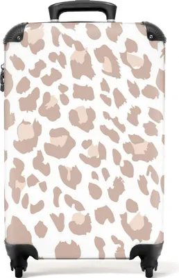 Produktbild von NoBoringSuitcases.com Hartschalen Handgepäck Koffer 55x35x20 cm, 36L, Drucke für Frauen: Rosa, weiß - Pantherdruck, Reisekoffer mit 4 Rollen