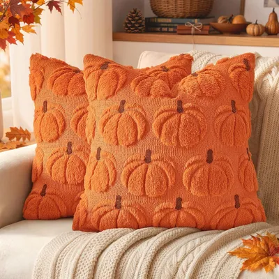Productafbeelding van Kussensloop, 40 x 40 cm, herfst, sierkussen, kussensloop, sofakussen, wollen pompoen, bankkussen, knuffelkussen voor Halloween, Thanksgiving