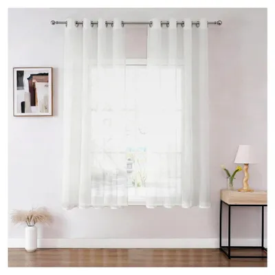 Produktbild von Transparente Gardinen mit Ösen im 2er Set, Voile Ösenvorhang für Schlafzimmer und Wohnzimmer (Weiß, 2xH145xB140)