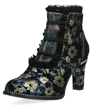 Produktbild von Laura Vita Damen Stiefelette mit floralem Muster und Rüschen Alcbaneo 130, Größe:41 EU, Farbe:Blau