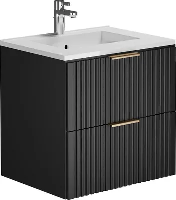Produktbild von Rillenförmiger Hängeschrank mit Einbaubecken - Schwarz - 60 cm - ZEVARA