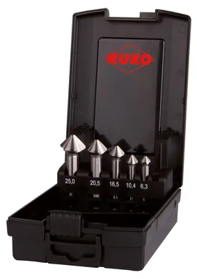 Image de RUKO ULTIMATECUT Coffret de fraises coniques et ébavureuses DIN 335 Forme C 90° HSS en cassette plastique - 5 pcs - 102791RO