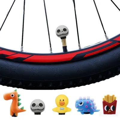 Imagen del producto de Tapas para válvulas de bicicleta con diseño de dibujos animados, paquete de 5 unidades, protectores para válvulas de bicicleta
