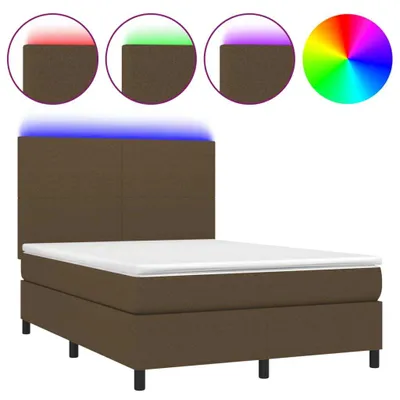 Productafbeelding van vidaXL Boxspringbed met matras en LED-verlichting, donkerbruin, 140x190 cm, stof