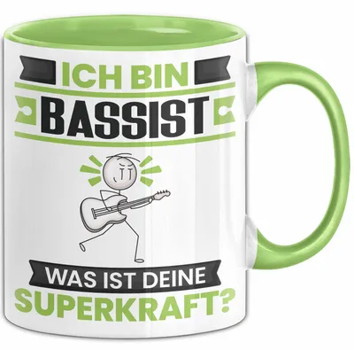 Produktbild von Bassist Tasse Geschenk für Bassist Geburtstag Lustiger Spruch Kaffee-Becher Was Ist Deine Superkraft (Grün)
