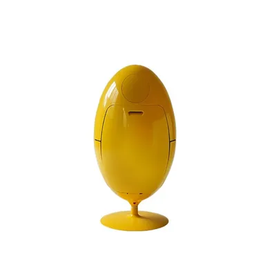 A yellow egg-shaped trash can on a white background.