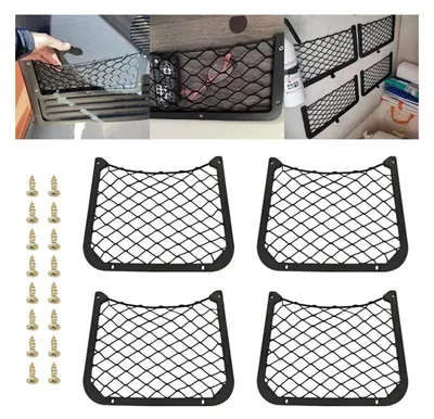 Image de Lot de 4 sacs filet de rangement pour voiture, dimensions 27x21 cm, universels, organisateurs pour véhicules