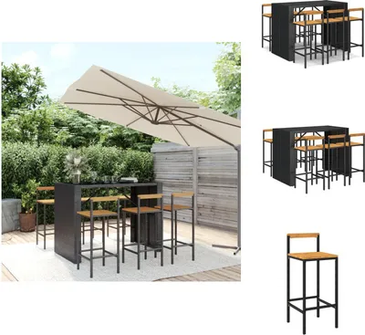 Productafbeelding van vidaXL 7-delig tuinbarset, zwart, polyrotan en massief acaciahout - Tuinmeubelsets