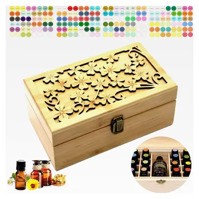 Produktbild von Aufbewahrungsbox für 25 Flaschen ätherische Öle aus Holz - Holzkiste für 5, 10 und 15 ml Flaschen - Tragbarer Organizer für Duftöle zur Ausstellung und Lagerung
