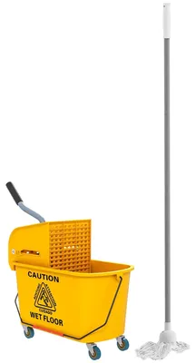 Zdjęcie produktu dla Wózek do sprzątania o pojemności 20 litrów, z wyciskarką i mopem | Kolor: żółty | Wymiary: 26,5 x 45 x 70 cm