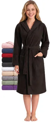 Produktbild von Twinzen - Bademantel Damen Frottee mit Kapuze - 100% Baumwolle - L