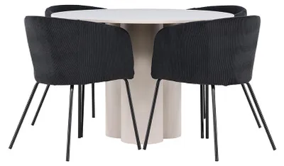 Produktbild von Olivia Essgruppe Tisch Ø110cm und 4 Flöhl Stühle mit Armlehnen beige.