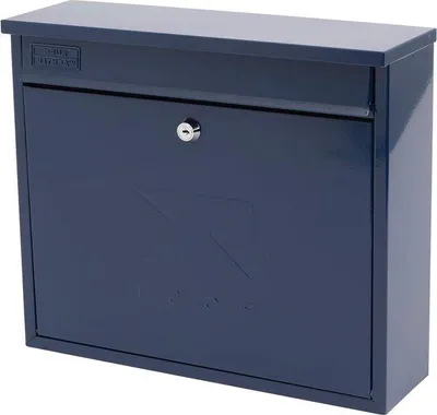 Image de Porte-lettres mural bleu 36 x 31 x 10 cm, en acier galvanisé, résistant aux intempéries, avec serrure