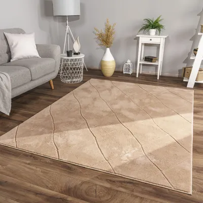 Produktbild von TT Home Wohnzimmer Teppich Esszimmer Kurzflor Skandi Design Rauten Deko 3D Weich Größe 160x220 cm