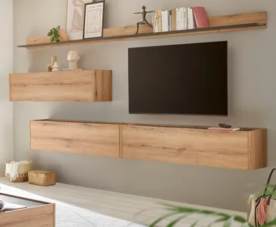 Produktbild von Wohnwand "Center" in Evoke Eiche und grau Set 5-teilig mit XXL TV-Board 340 cm