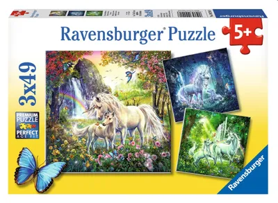 Produktbild von 3 x 49 Teile Ravensburger Kinder Puzzle Schöne Einhörner 09291