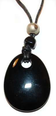 Produktbild von Onyx Edelstein Anhänger 'Joy', Oval, 35 x 25 mm, am Stoffband mit Zierkugel