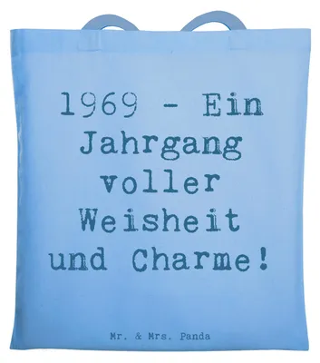 Produktbild von Mr. & Mrs. Panda Einkaufstasche Spruch 1969 Geburtstag - Sky Blue - Geschenk, Beutel, umhängebeutel, Jutebeutel, Geburtstagsgeschenk, Alter, Jahrgangsparty, Weisheit