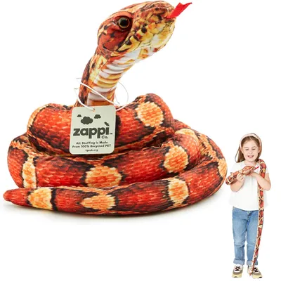 Produktbild von Zappi Co Kinder Gefülltes Weiches Kuscheliges Plüsch-Schlangenspielzeug - Teil der Safari-Tierkollektion, perfekt für Kinder (180 cm Länge) (Orange/Schwarze Maisnatter)