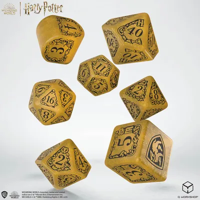 Imagen del producto de Q-workshop Harry Potter. Set de dados moderno de la casa Hufflepuff - Amarillo. Para niños y adultos, de cualquier género. Harry Potter, plástico, negro, amarillo