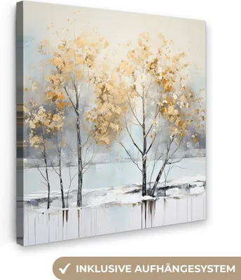 Produktbild von MuchoWow® - Leinwandbilder - Winter - Bäume - Natur - Acryl - Kunst, Wandbild, Wanddeko Bilder Wohnzimmer, 90x90cm