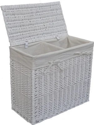 Produktbild von Wäschekorb Wäschetonnen Wäschetruhe Vollweide 2X Sortierfächer weiß rechteckig Deckel Bezug 67x33 H.55