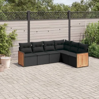 Produktbild von Design 6-tlg. Garten-Sofagarnitur mit Kissen Schwarz Poly Rattan, Gartenmöbel-Sets 2024 Neu