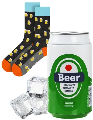 Produktbild von Herrensocken, lustige Socken, Motiv: Bier – Baumwolle – Verpackt in einer Dose – Geschenk
