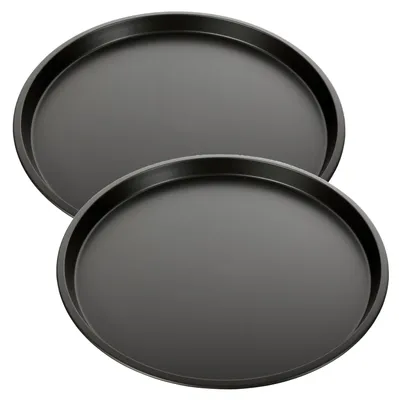 Immagine prodotto di Schramm® 2, 4 o 10 pezzi Teglie per pizza rotonde non forate ø 33 cm selezionabili con e senza supporto Teglie per pizza rotonde rivestite con rivestimento antiaderente Set per pizza, dimensioni: 2 pezzi