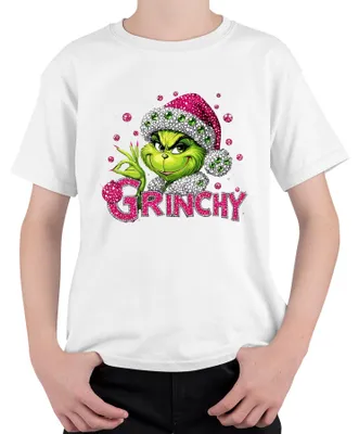 Produktbild von Grinch Bling Glitzer Strass Pink Grün Weihnachten Geschenk lustig Uni Kinder T-Shirt, Weiß, 140