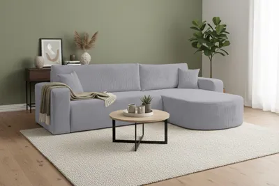 Produktbild von VENASI TOKIO Ecksofa mit Schlaffunktion und Bettkasten aus Cord – Schlafsofa Eckcouch Sofa Grau