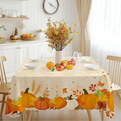 Obrázok produktu pre Obrus, jesenný motív, umývateľný, 140x180 cm, oranžová farba, s motívom tekvice, odolný voči poveternostným vplyvom, vhodný na vonkajšie použitie