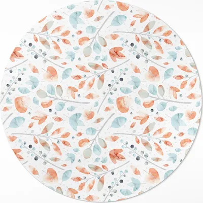 Produktbild von Aquarellierte Boho-Zweige und Blätter– Vinyl Fußmatte – Ø 130cm – Rutschfest, Pflegeleicht & Langlebig