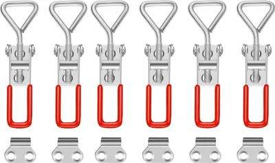 Produktbild von Spannverschluss Set, 6 Stück, Hebelverschluss mit Eckbefestigung, 100 kg Belastbarkeit, Kistenverschluss für Schrank und Schublade, Silber-Rot