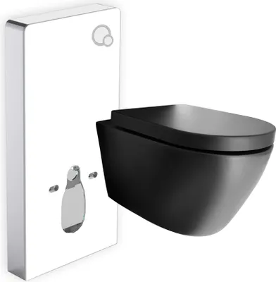 Produktbild von WC-Komplettpaket 46: WC B-8030R Schwarz - Komplettanlage & Sanitärmodul 805 Weiß