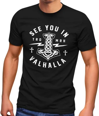 Produktbild von Herren T-Shirt See you in Valhalla Valknut Mjölnir Thor Hammer Fashion Streetstyle Neverless® schwarz 3XL