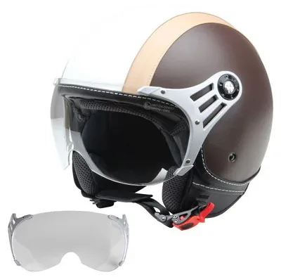 Obrázek produktu pro Motocyklová helma Jet helma Scooter helma CMX Chap bílá s kůží hnědá vč. hledí čirá "M