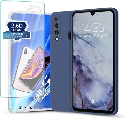 Produktbild von Hülle für Huawei P30 Lite mit 9H Displayglas Displayschutz Plus Case Cover Bumper Silikon Softgrip Schutzhülle Farbe: Lavendelblau